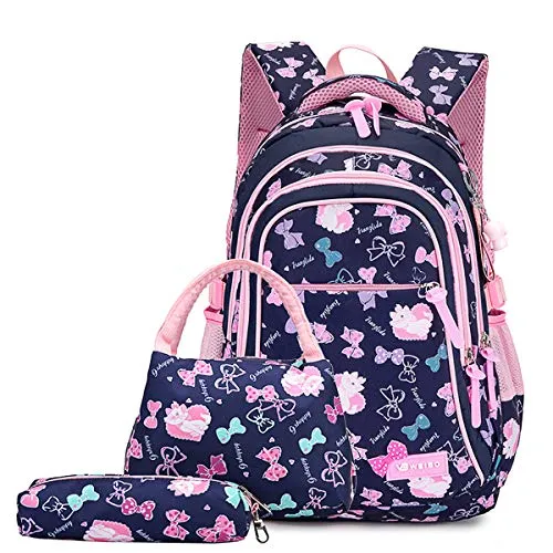 Neusky Schulrucksack Schulranzen Schultasche Sports Rucksack Freizeitrucksack Daypacks Backpack für Mädchen & Kinder Jugendliche mit der Großen Kapazität (Dunkelblau Set)…