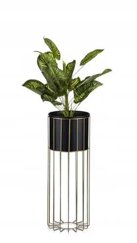 HowHomely Moderne Blumenständer Metall 55 cm Hoch mit Schwarz Blumentopf Rund 19 cm Ø auf Robuste Gold Ständer - Pflanzenständer zur Dekoration Innenräumen