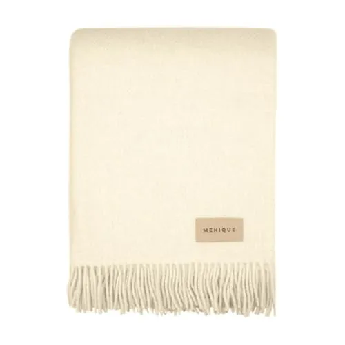 menique Warm Wolldecke Milan 125x180 cm – Natur Dicke Kuscheldecke aus 100% Wolle, Weiche Sofa- & Couchdecke mit Fransen, Warme Decke & Plaid für Wohnzimmer, Bett & Outdoor, Winter