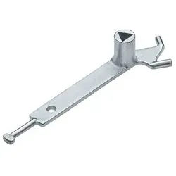 Dreikantschlüssel DIN 3223 m.Hak.Stahlguss verz.f.Absperrpfosten URBANUS - Werkstatteinrichtung, gefertigt nach DIN 3223 und aus robustem Stahlguss, ideal zum Öffnen von Sicherheitsverschlüssen und Entriegeln von Abdeckkappen.