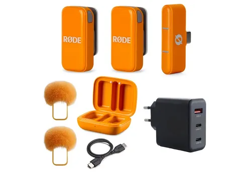 RØDE Wireless Micro Mikrofon-System USB-C Orange – Kompaktes Aufnahmegerät - Vielseitiges Mikrofon-System für Content Creator und Vlogs. Mit Ladecase und Windschutz ideal für Außenaufnahmen. Kompakte Bauweise und einfache USB-C-Stromversorgung.
