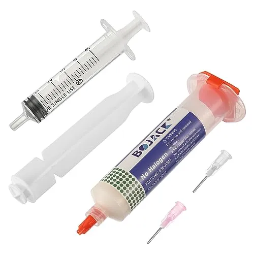 BOJACK 30ML Bleifreie Lötflussmittel Spritze Lötzinn Flussmittelpaste mit 2 Dosierwerkzeugen und Schubstangenspritze für LED SMD PCB BGA Elektroniklöten (1,62 oz/46 g)