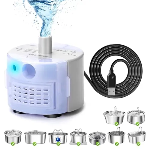 Katze Wasserbrunnen Pumpe, Ersatzpumpe für Edelstahl Haustier Wasserbrunnen, Haustier Brunnen Pumpe für einstellbaren Wasserfluss Wasserspender, Ultra Leise Katze Hund Trinkbrunnen Pumpe