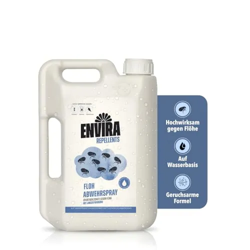 Envira Floh Abwehrspray 2 Liter - Spray mit Langzeitwirkung gegen Flöhe, Katzenfloh, Hundefloh - Mittel gegen Flöhe für Wohnung & Möbel - Effektives Flohmittel & Flohschutz