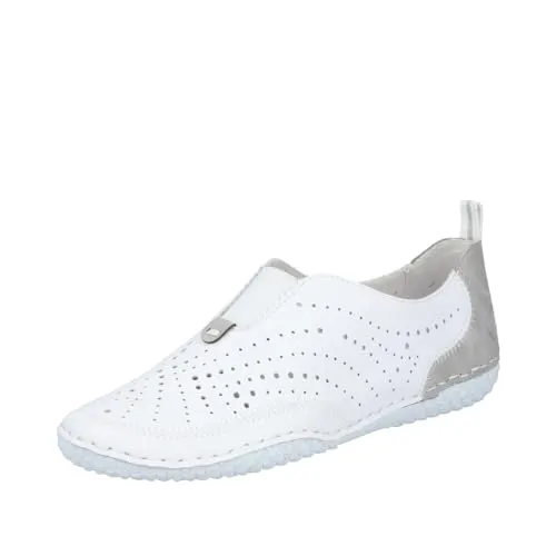 Rieker Damen Slipper 43663 mit luftiger Lochung, Größe 39 EU, Farbe Weiß - Sportlicher Slipper von Rieker mit praktischer Zugschlaufe und Gummizug für optimalen Komfort. Die atmungsaktive Lochung sorgt für frisches Fußklima. Ideal für den Alltag und lässige Outfits.