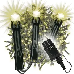 LED Cluster Lichterkette 1000er warmweiß mit Timer 20m - Beleuchten Sie Ihre Außenbereiche stilvoll mit dieser 20m langen LED Cluster Lichterkette. 1000 warmweiße LEDs, energieeffizienter Timer (6h an/18h aus) und hohe Schutzart IP44 für zuverlässigen Einsatz im Freien.