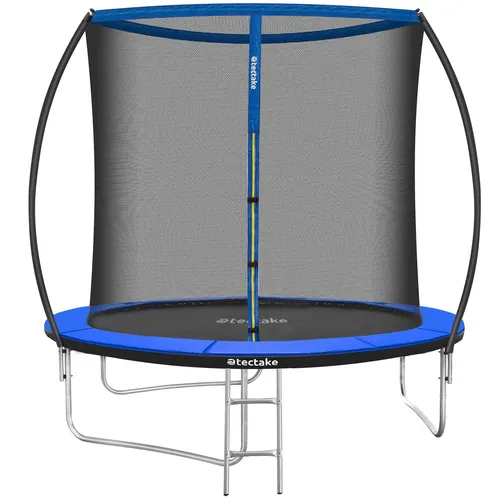 tectake Gartentrampolin Ø 244 cm - GS-zertifiziertes Komplettset - Trampolin für Outdoor-Spaß mit gepolsterter Randabdeckung und Sicherheitsnetz. Ideal für Kinder ab 6 Jahren und bietet Sicherheit beim Springen.