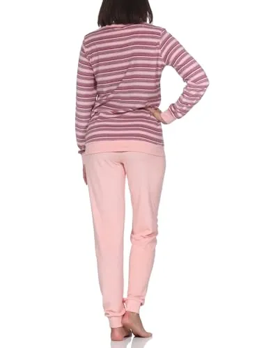 Normann Damen Frottee Schlafanzug - Bequemer Pyjama in Streifenoptik, Rosa, Größe 36-38 - Kuschelig warmer Frottee Schlafanzug für kalte Nächte. Mit praktischen Bündchen für optimalen Tragekomfort und eleganter Streifenoptik. Auch in Übergrößen erhältlich.