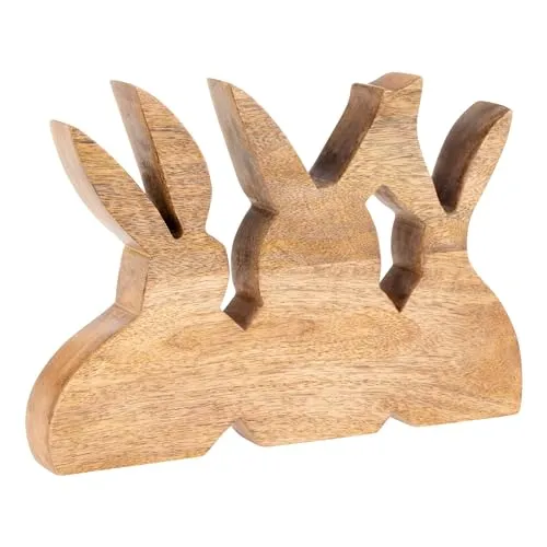 EGLO LIVING Osterdeko Hase Manambolo, Deko Figur Ostern Frühling, Frühlingsdeko mit DREI Osterhasen, rustikale Tischdeko, Osterfigur aus Holz in Natur, 27,5 x 20 cm