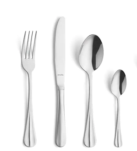 Amefa BAGUETTE Besteck Set für 8 Personen - 32-teiliges Besteckset aus hochwertigem, rostfreiem 18/10 Edelstahl, spülmaschinenfest und mit scharfen Wellenschliff-Messern – ideal für jeden Esstisch.