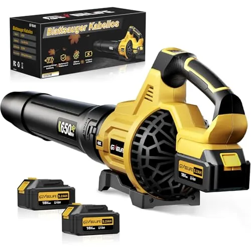 GEVEELIFE Akku-Laubbläser 18V – Kabellos mit 3-Gang und 2 Akkus