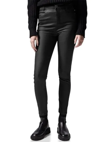 Street One Studio Damen Beschichtete Hose - Damen-Hosen im angesagten Leder-Look, High Waist und Slim Fit für einen modischen Auftritt mit angenehmem Stretchanteil.