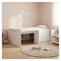 furnicato Bettgestell 203 x 133,5 x 61 cm Weiß mit integriertem Schreibtisch