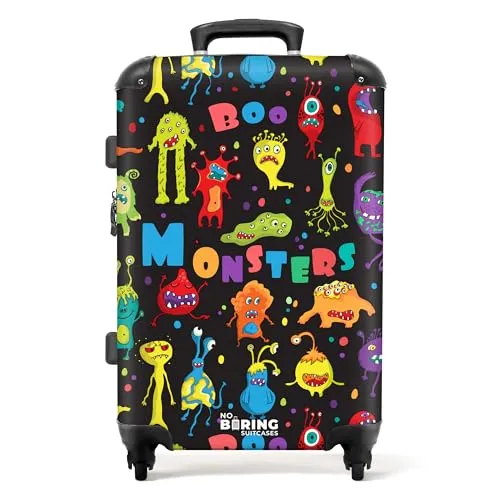 NoBoringSuitcases.com® Kinder Reisekoffer - Monster Design, 67cm - Kindergepäck: Robuster Hartschalenkoffer mit 72 Litern Volumen und integriertem Zahlenschloss für sichere Reisen. Ideal für kleine Abenteurer mit einzigartigem Monster-Design!