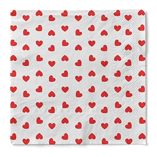 Sovie HOME Serviette LOVE aus 3-lagiges Tissue, 33 x 33 cm, 1/4 Falz, 20 Stück, Design rote Herzen auf weißem Hintergrund, Ideal für Geburtstage, Valentinstag, Verlobung
