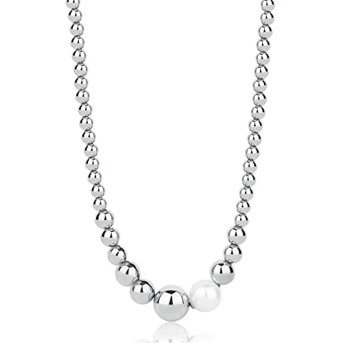 Brosway Damen Halskette PERFECT aus Edelstahl mit Perle in der Farbe Silber mit Karabinerverschluss, Länge: 46 cm, BPC01