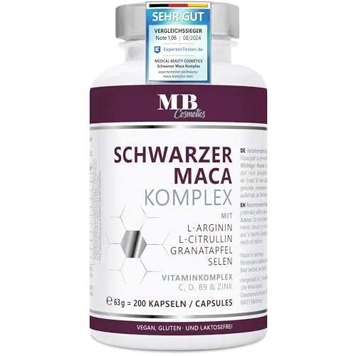 Maca Kapseln 4800mg - Hochdosierter 20:1 Maca Extrakt mit L-Arginin - Hochdosierte Maca Kapseln mit 4800mg pro Tagesdosis, ergänzt durch wertvolle Zutaten wie Granatapfel und Vitamine. Ideal für die tägliche Unterstützung, vegan und ohne Zusätze.