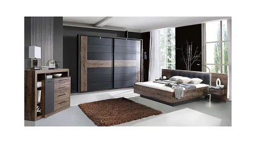 Schlafzimmer Bellevue mit Schwebetürenschrank in Schwarzeiche und Schlammeiche