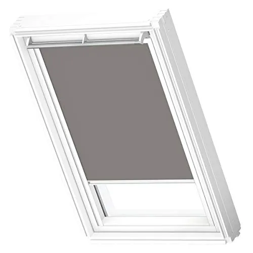 VELUX Original Dachfenster Verdunkelungsrollo M04, Grau mit weißer Führungsschiene - Seitenzug- & Springrollos, OEKO-TEX zertifiziertes Material für optimale Lichtkontrolle und einfache Montage, maßgeschneidert für VELUX Dachfenster.