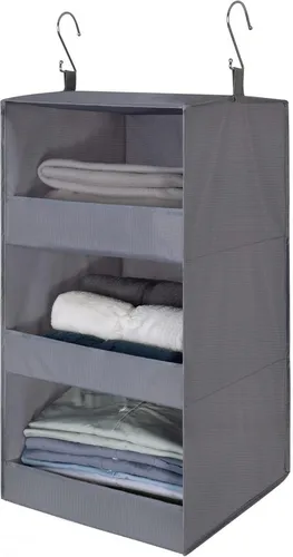 Hängeorganizer 3 Fächer Grau - Faltbare Aufbewahrungslösung - Aufbewahrungsboxen für Kleiderschränke und Wohnmobile, faltbar und maschinenwaschbar, mit 'Lippe' Design zur Verhinderung des Abrutschens von Gegenständen.