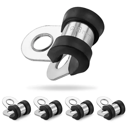 Poppstar 5x Schlauchschellen P-Klammer Edelstahl, Spannbereich 8mm, Bandbreite 20mm, gummiert