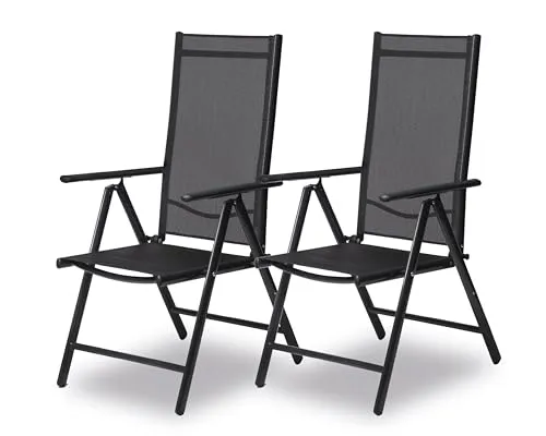 sunnypillow 2er Set Gartenstühle Hochlehner - Essstühle mit klappbarer, 8-fach verstellbarer Rückenlehne für optimalen Komfort, wetterfest und leicht für Garten, Balkon oder Terrasse, belastbar bis 120 kg.