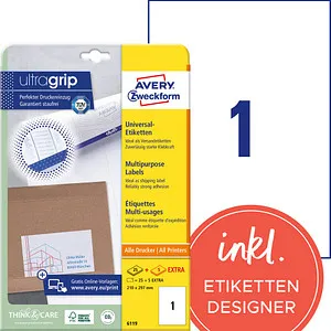 AVERY Zweckform Etiketten 6119 weiß 210,0 x 297,0 mm, 30 Blatt