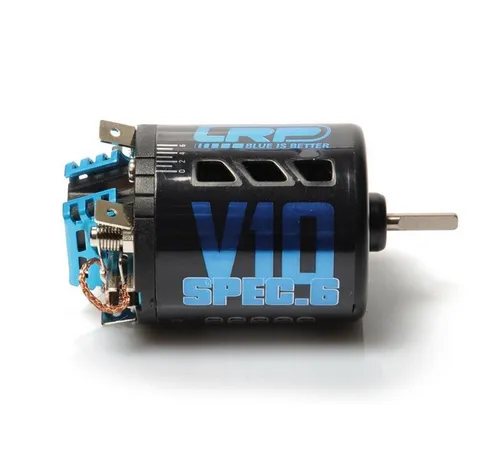 LRP V10 Spec.6 10X2T 57106 - Hochleistungs-Bürstenmotor für ferngesteuerte Autos, ideal für extreme Rennen mit Lüfter zur Überhitzungsschutz und minimalem Verschleiß.