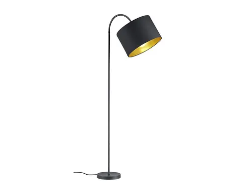 TRIO Leuchten LED Bogenlampe mit Dimmfunktion - Bogenlampe mit dimmbarer E27 Fassung, flexibler Lichtwinkel und stilvollem Stoffschirm in Schwarz-Gold, ideal als Leselampe oder dekorativer Blickfang für Ihr Zuhause.
