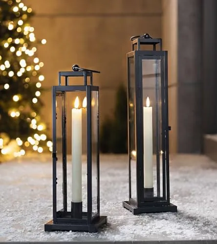 Dekoleidenschaft 2X Laterne Modern Black aus Metall, schwarz, 34 + 44 cm hoch, Windlicht, Kerzenständer, Kerzenlaterne