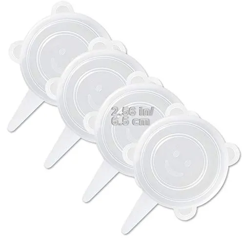 LELE LIFE 4 Stück gleichgroße Silikon-Stretch-Deckel, dickere, wiederverwendbare Silikonbehälterabdeckung, erweiterbare Lebensmittelaufbewahrungsabdeckungen, spülmaschinen- und gefriergeeignet 6,5cm