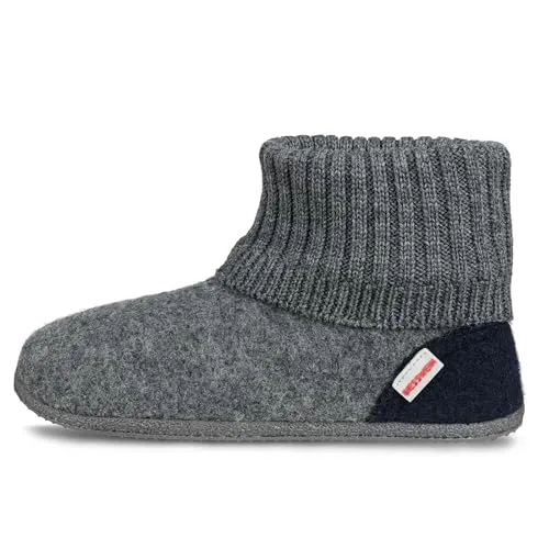 GIESSWEIN Kramsach Kids Hüttenschuhe Unisex Kinder, Schiefer 016, 26 EU - Warme Hüttenschuhe aus 100% Filzwolle für Kinder. Mit rutschfester Gummisohle und elastischem Strickbund für perfekten Halt und Komfort beim Spielen und Toben.