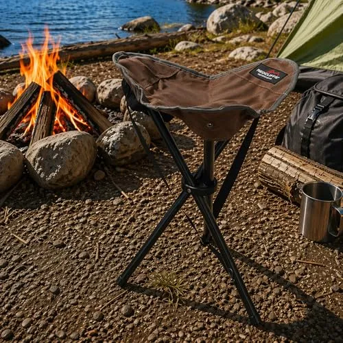 Mojawo 3-Bein Hocker Anglerhocker Klapphocker Campinghocker Falthocker Outdoor max 110Kg Tragbar faltbar Braun H51cm