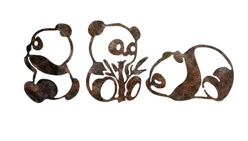 Set Panda - Dekoratives Wandaccessoire aus Metall 3 - Moderne Wanddeko aus Metall für Jugendliche, in stilvollem Braun, ideal für kreative Räume und als Hingucker in jedem Zimmer.