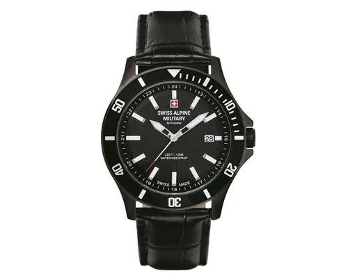 Swiss Alpine Military Herren Uhr Analog Quarz 7022.1577SAM - Armbanduhr für Herren mit schwarzem Edelstahlgehäuse, wasserdicht bis 10 ATM und Schweizer Quarzwerk für präzise Zeitmessung.