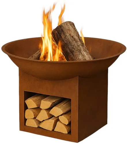 Feuerstelle mit Untergestell, Ø57cm, Feuerkorb für Garten & Terrasse, Lagerfeuer Feuerschale aus Metall - Rostoptik