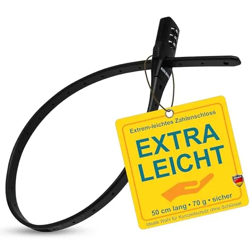 KOHLBURG extrem leichtes Zahlenschloss - 70g leicht mit Zahlencode - Fahrrad-Kabelschlösser, ultraleicht mit nur 70g und 50cm Länge für flexible Sicherung von Fahrrädern, Scootern und mehr. Ideal für schnelle und mühelose Anwendungen.
