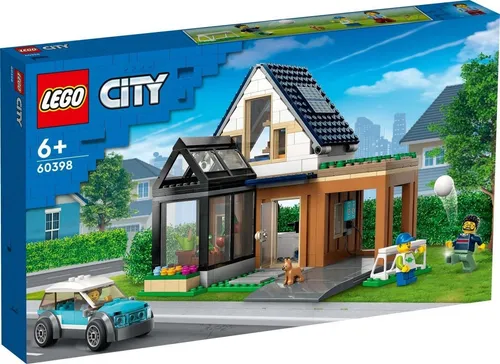 LEGO 60398 City Familienhaus mit Elektroauto - Modulares Bauspielzeug für Kinder ab 6 Jahren mit kombinierbaren Raummodulen, 3 Minifiguren und einem Spielzeug-Elektroauto für kreativen Spielspaß.