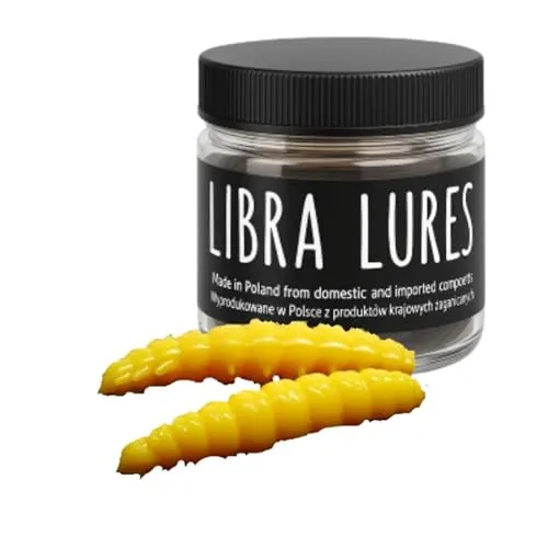 Libra Lures Larva 45mm | Forellenköder Supersoft | Inhalt: 8 Stück | Aroma: Krill | Farbe 007 (Yellow)