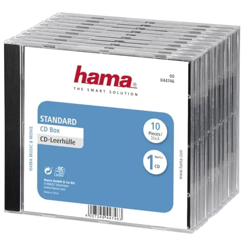 Hama CD-Leerhüllen 10 Stück - Transparente Jewel Cases für CD, DVD und Blu-ray - Optische Medien Zubehör: 10 transparente Hüllen zum sicheren Schutz und zur Aufbewahrung Ihrer Discs, ideal für Archivierung und Transport.