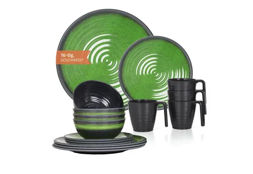 Moritz Geschirr-Set Camping Geschirr Stone Green Geschirr 16 tlg.