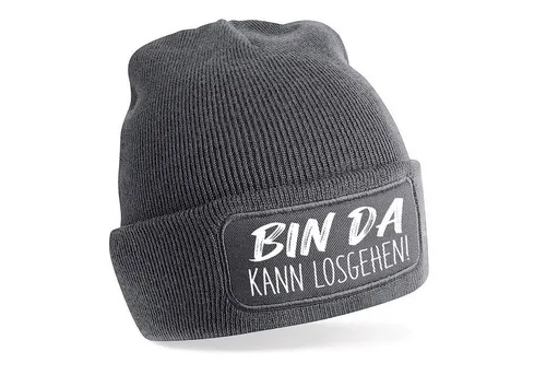 Herzbotschaft Beanie Strickmütze mit Spruch BIN DA KANN LOSGEHEN! (Mütze mit Aufdruck, Skimütze) Unisex SoftTouch angenehm weiche und warme Wintermütze Einheitsgröße