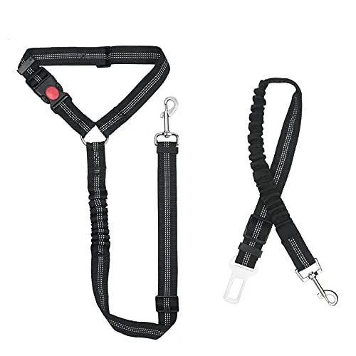 URAQT Hunde Sicherheitsgurt,2 Stück Anschnallgurt Auto mit Universalstecker Hundesicherheitsgurt mit Elastischer Ruckdämpfung und Starke Karabiner 2 in 1 Verstellbares 64-79cm Hundegurt fürs Auto