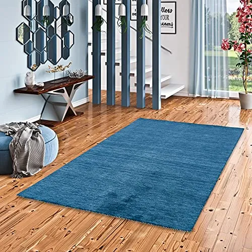 Theko Natur Teppich Indo Gabbeh Ella Blau in 8 Größen