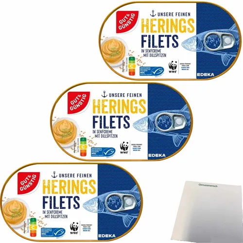 Gut&Günstig Heringsfilets in Senfcreme mit Dillspitzen 3er Pack 3x200g Packung