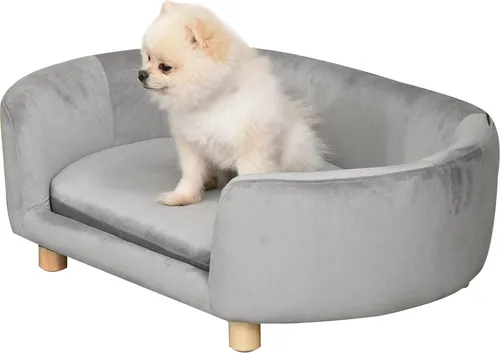 PawHut Haustier Sofa aus holländischem Samt - Luxuriöses Hundebett mit weichen Kissen und stabilem Birkenbein, ideal für einen komfortablen Schlafplatz für Ihr Haustier.