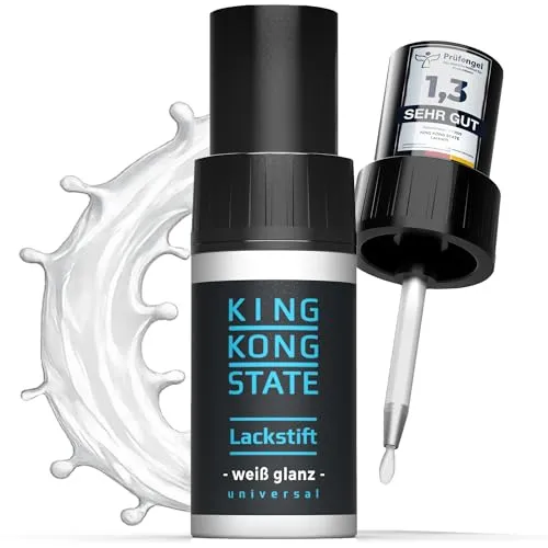 King Kong State Lackstift WEIß GLANZ | 1-Schicht-Lack glänzend zur Reparatur von Kratzern und Steinschlägen in Autolack oder Felgenlack | Lackstift Auto weiß