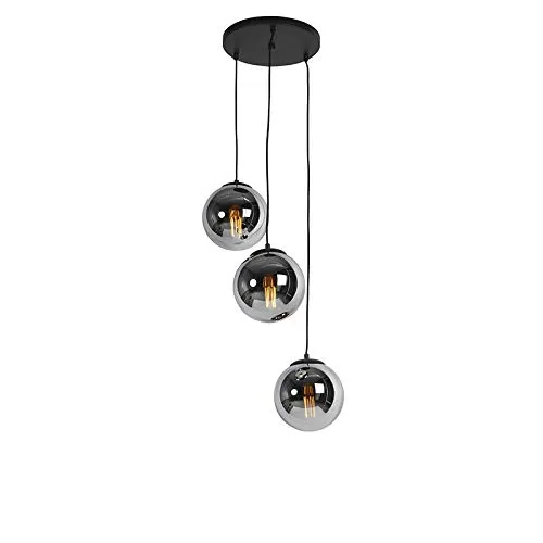 QAZQA Art Deco Pendelleuchte - 3-flammig mit Rauchglas - Stilvolle Hängelampe in Art Deco Design, ideal für Wohnzimmer und Schlafzimmer. Dimmbar mit E27 Fassung, schafft eine gemütliche Atmosphäre.