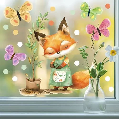 Sunnywall Fensterbild Fuchs Gärtnerin A2 – Statisch selbstklebend & wiederverwendbar - Gestalten Sie Ihr Zuhause mit dem bezaubernden Sunnywall Fensterbild Fuchs Gärtnerin in A2. Beidseitig bedruckt und flexibel anbringbar, sorgt es für eine fröhliche Dekoration und schützt gleichzeitig Vögel. Ideal für jeden Raum!