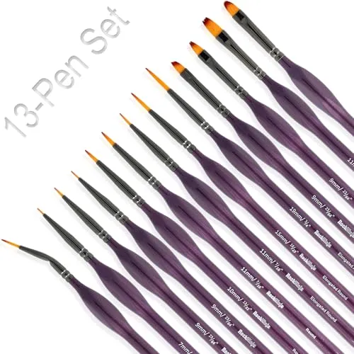 Pinsel Set Malen, Feine Detail Pinsel für Acryl Aquarell Modellbau, 13 Stück Malpinsel für Künstler | ideal für Acrylfarben, Wasserfarben Miniaturen,Öl, Modelle, Strichzeichnung und Nageldesign
